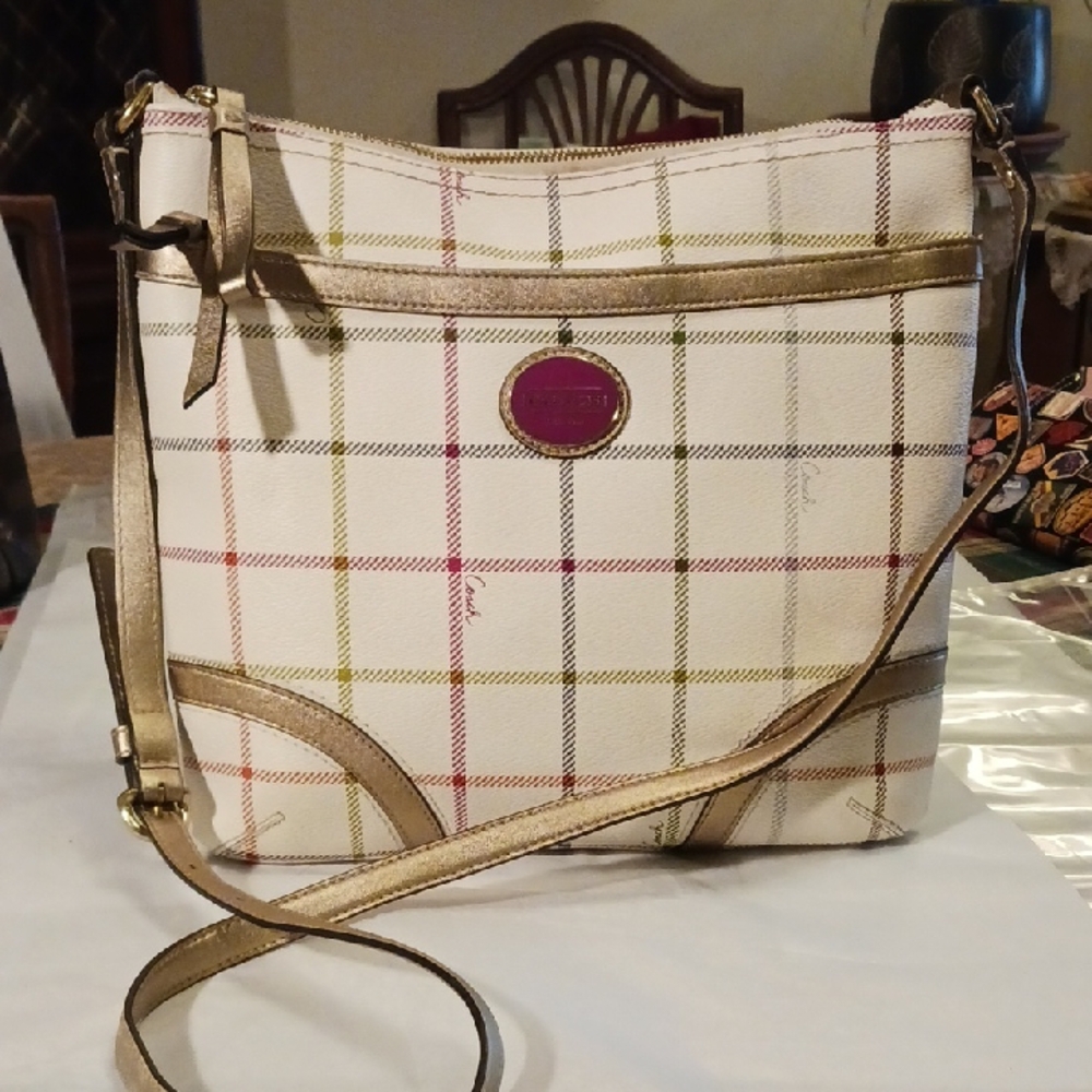 Coach Plaid Crossbody Bag with Gold Details